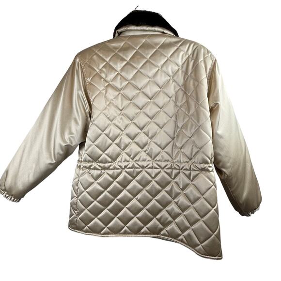 Regent Park Quilted Satin Jacket Women M Gold Beige Faux Fur Collar Winter Coat - Picture 3 of 10